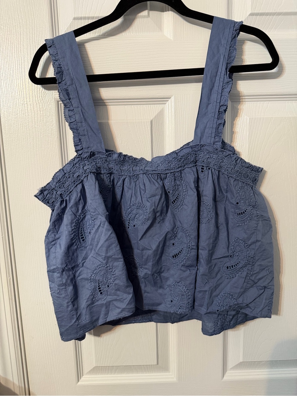 Universal Thread Blue Embroidered Eyelet Crop Tank - Picture 2 of 6